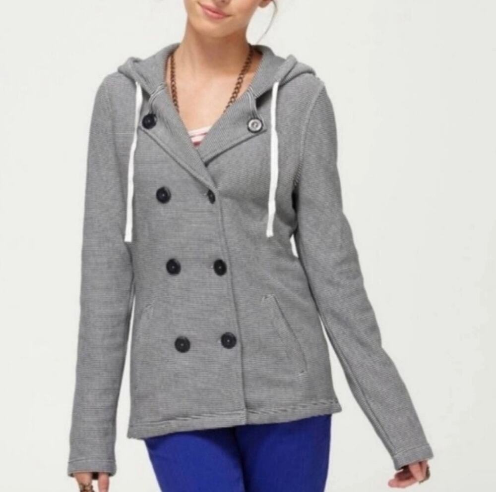 Roxy The Cuddle Hooded Striped Pea Coat Jacket Size Small
